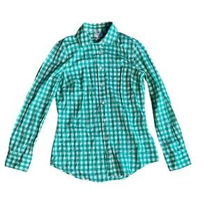 J.Crew Reimagined Gingham Green White XS Lightweight  Cotton Button Down Shirt